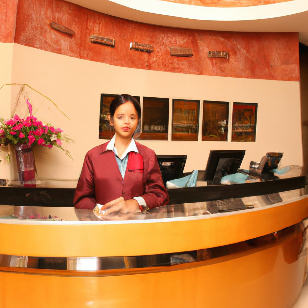 Person at hotel reception desk